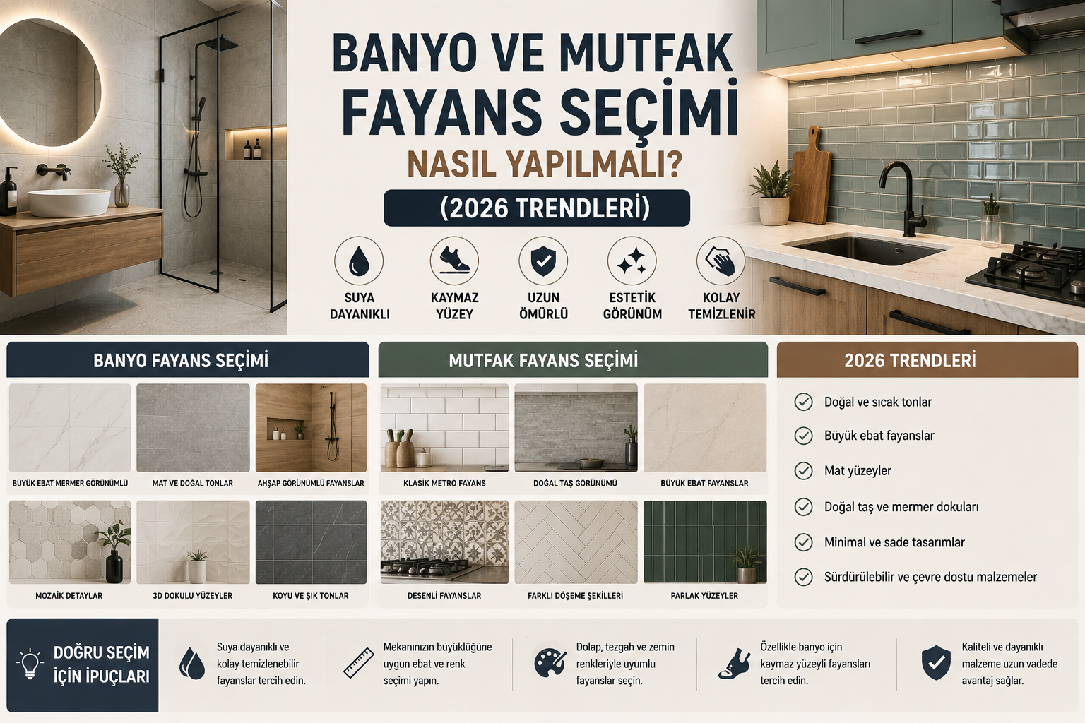 Banyo ve Mutfak Fayans Seçimi Nasıl Yapılmalı? (2026 Trendleri)